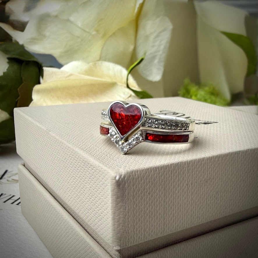 Crystal Heart Double Stacker Memorial Ring