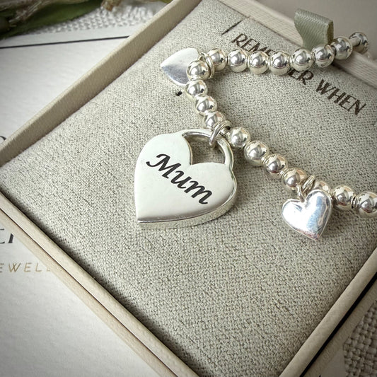 Sterling Silver Beaded heart Adjustable Memorial Bracelet