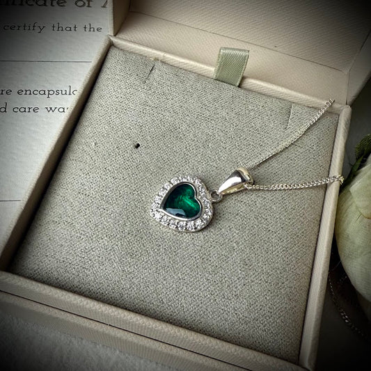 Sterling Silver Petite Crystal Heart Memorial Pendant