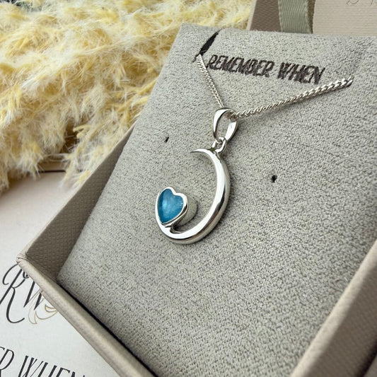 Sterling Silver Heart Moon Memorial Pendant