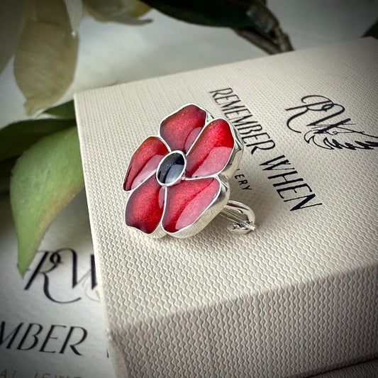 Sterling Silver Poppy Memorial Brooch/Pin