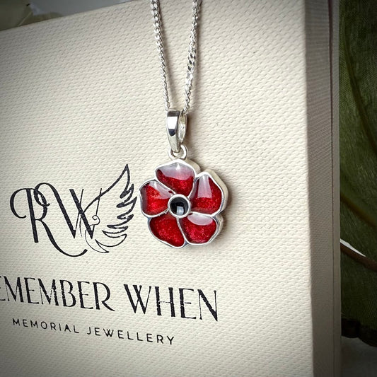 Sterling Silver Poppy Memorial Pendant