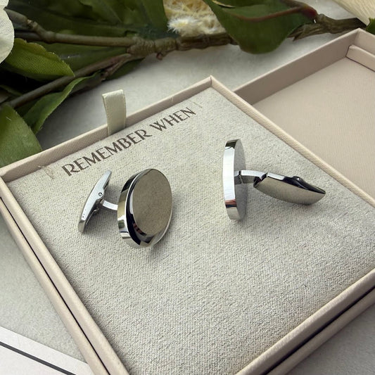 Stainless Steel Engraved / Personal Handwriting Oval Cufflinks