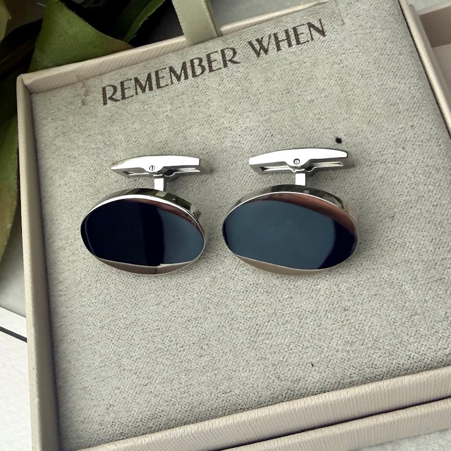 Stainless Steel Engraved / Personal Handwriting Oval Cufflinks