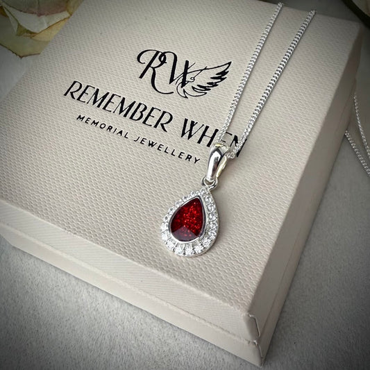 Sterling Silver Crystal Petite Teardrop Memorial Pendant