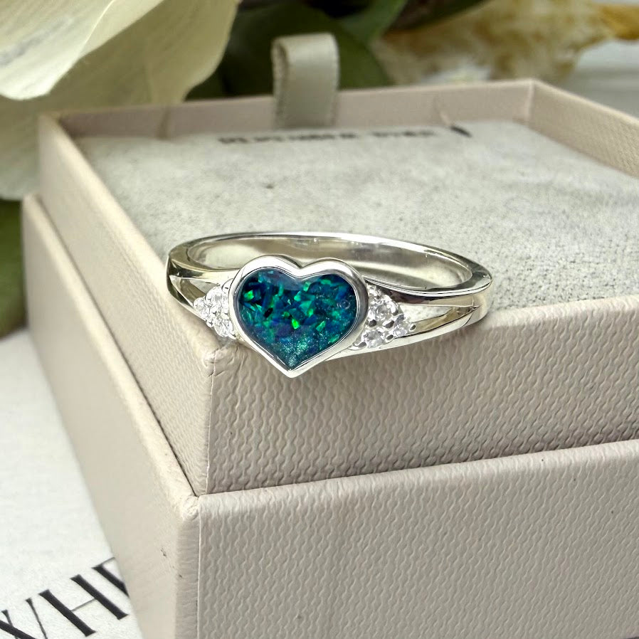 Sterling silver Double Crystal Heart Memorial Ring