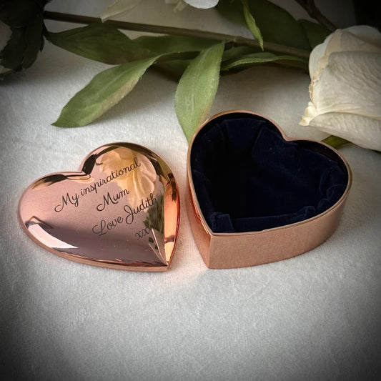 Engraved Rose Gold Heart keepsake Trinket Box