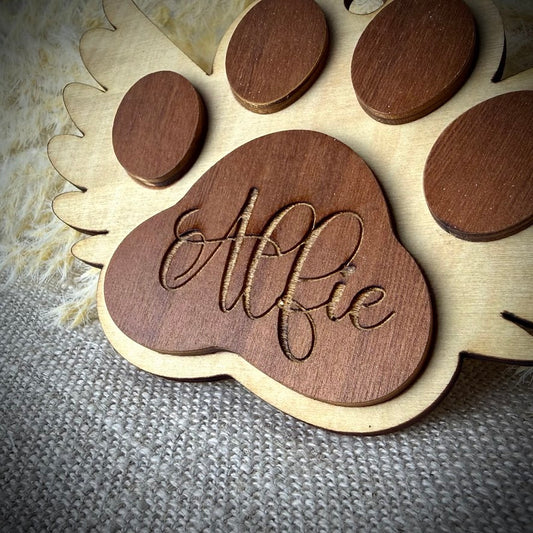 Engraved Wooden Winged Paw Memorial Hanger
