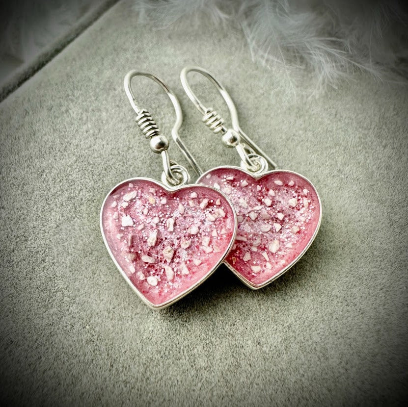 Sterling Silver Heart Drop Memorial Earrings