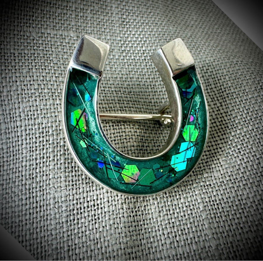 Sterling Silver Horseshoe Memorial Brooch/Pin