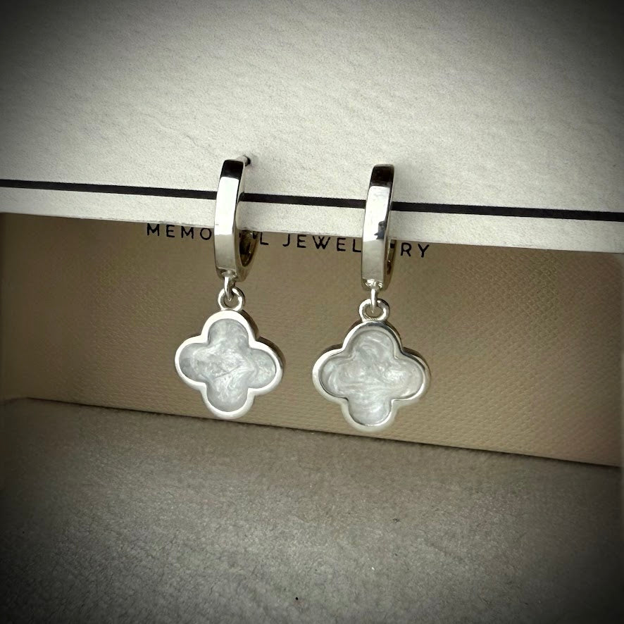 Sterling Silver Clover Huggies Memorial Earrings