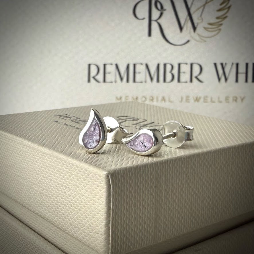 Sterling Silver Petite Teardrop Stud Memorial Earrings