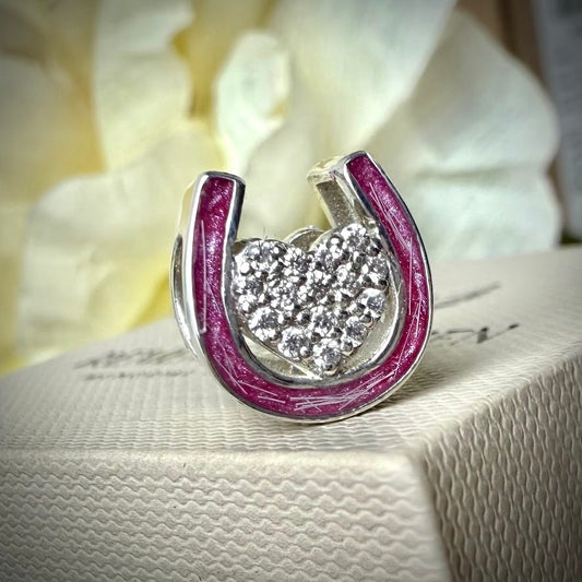 Sterling Silver Crystal Double Sided Horseshoe Bracelet Memorial Charm