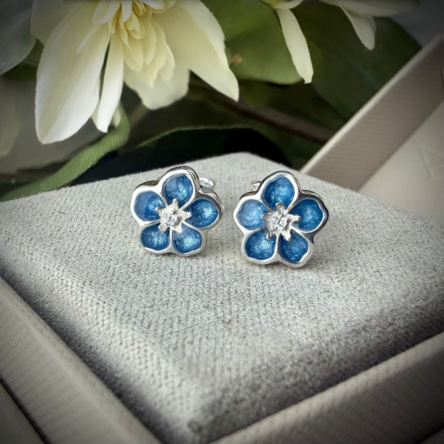 Sterling Silver Forget me Not/Flower Stud Memorial Earrings
