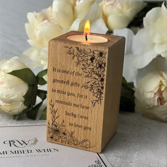 Engraved Wooden Tall Memorial Candle