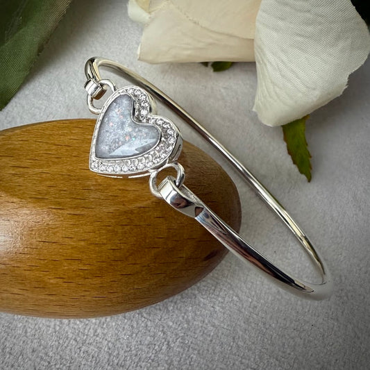 Sterling Silver Crystal Heart Memorial Bangle