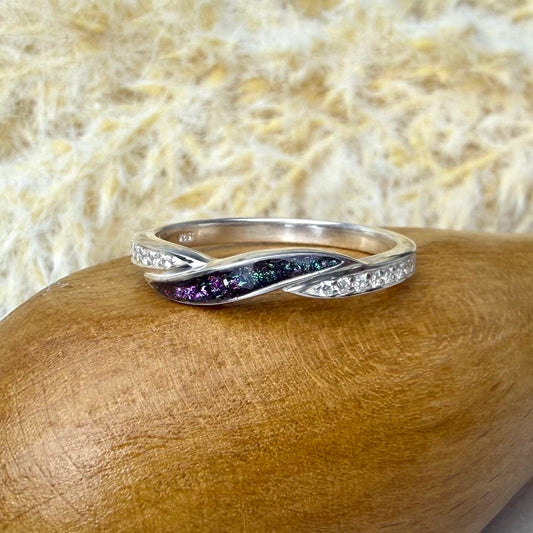 Sterling Silver Crystal Wave Memorial Ring