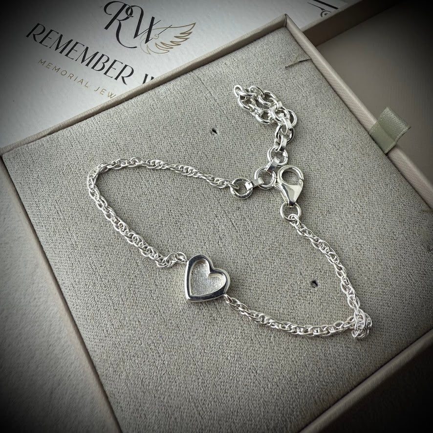 Sterling Silver Heart Twist Adjustable Memorial Bracelet