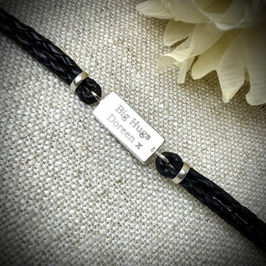 Sterling Silver Leather Braided Memorial Bracelet