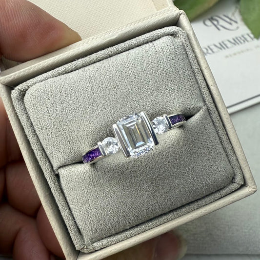 .925 Sterling Silver Emerald Cut Solitaire Memorial Ring