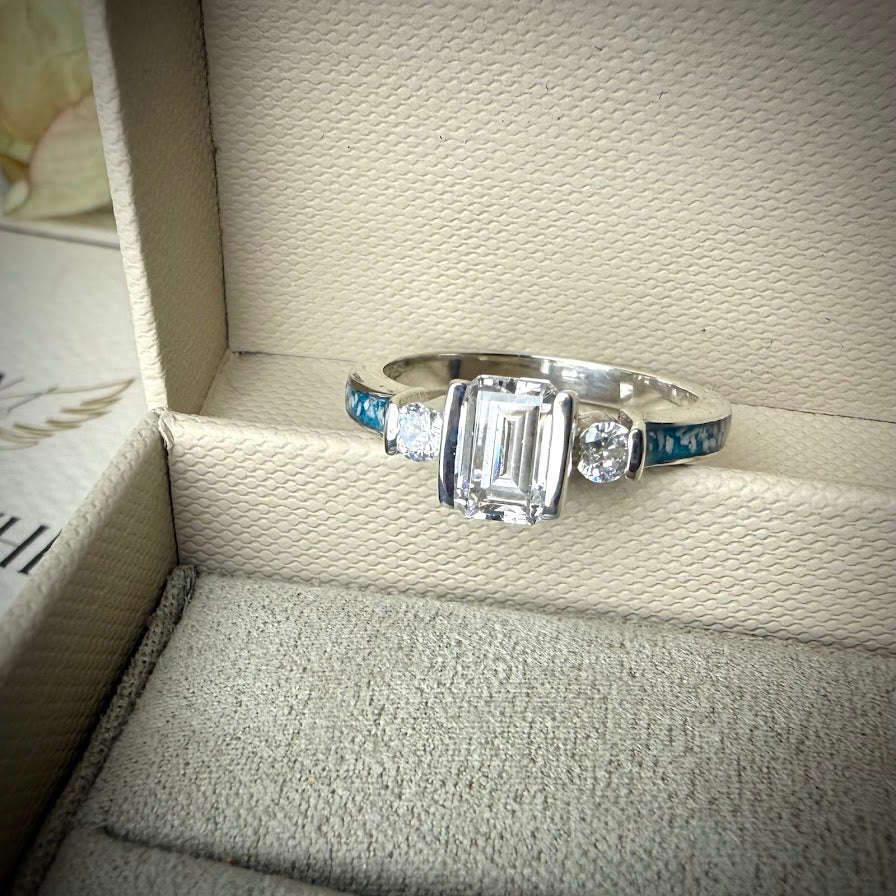 .925 Sterling Silver Emerald Cut Solitaire Memorial Ring