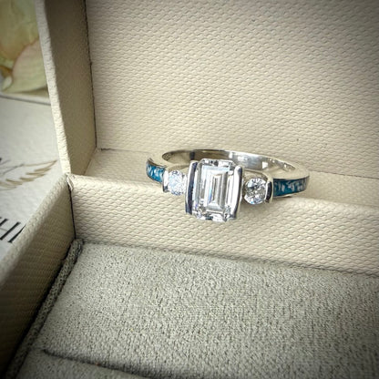 .925 Sterling Silver Emerald Cut Solitaire Memorial Ring
