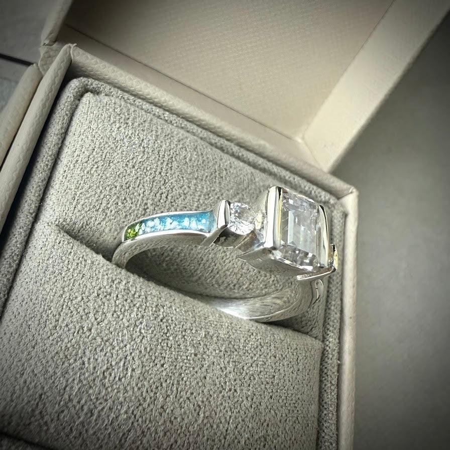 .925 Sterling Silver Emerald Cut Solitaire Memorial Ring