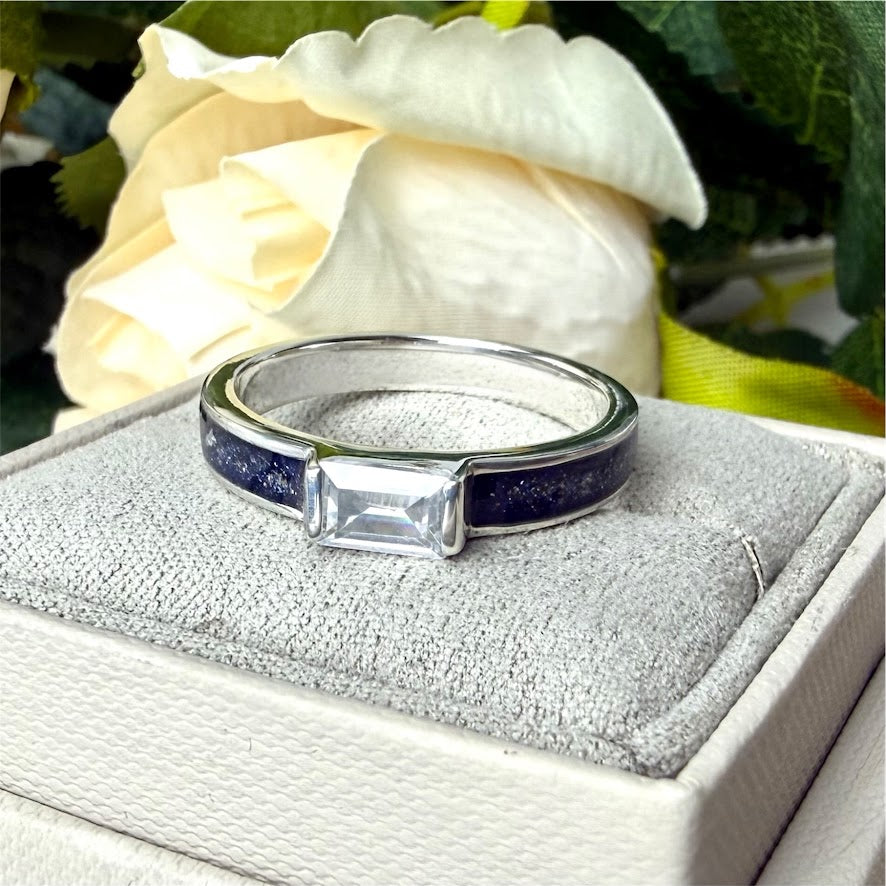 .925 Sterling silver Baguette Memorial Ring