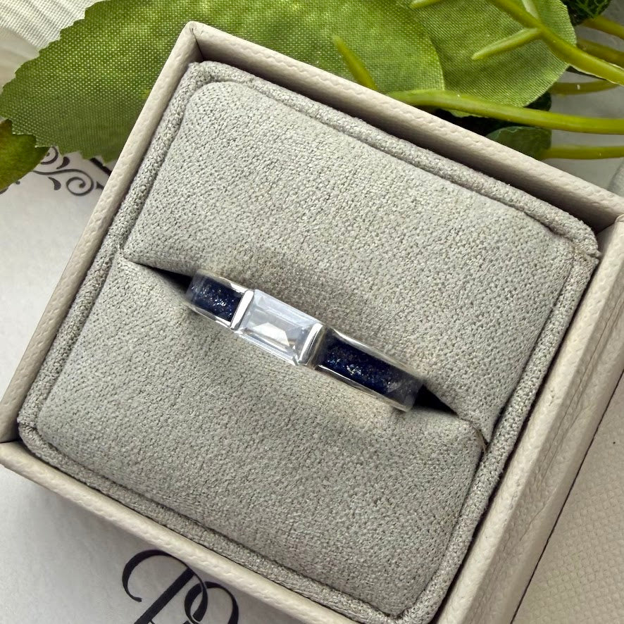 .925 Sterling silver Baguette Memorial Ring