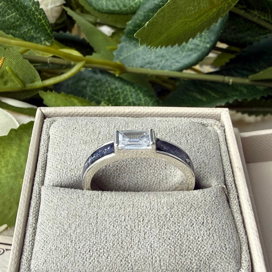 .925 Sterling silver Baguette Memorial Ring