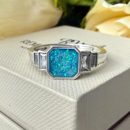.925 sterling SIlver Octagon Baguette Memorial Ring