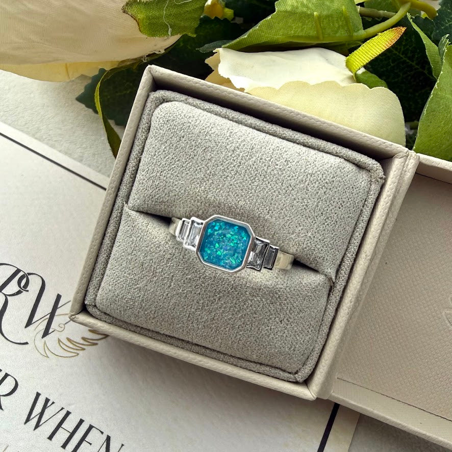 .925 sterling SIlver Octagon Baguette Memorial Ring