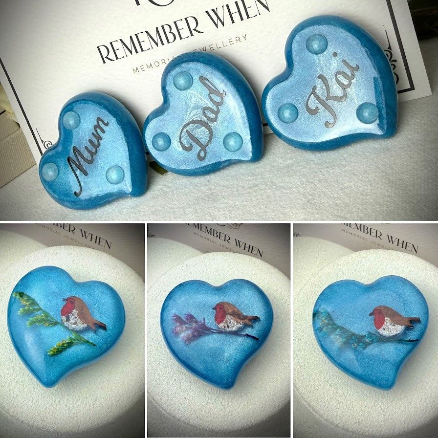 Wavy Heart Robin Memorial Pebble