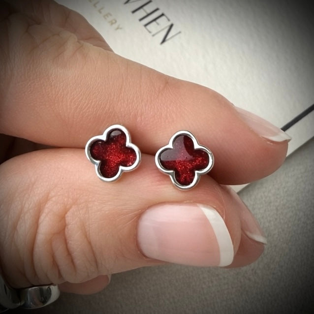 Sterling Silver Clover Stud Memorial Earrings
