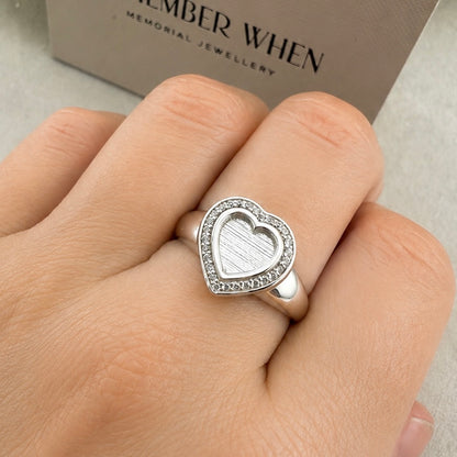 Sterling Silver Crystal Heart Signet Memorial Ring