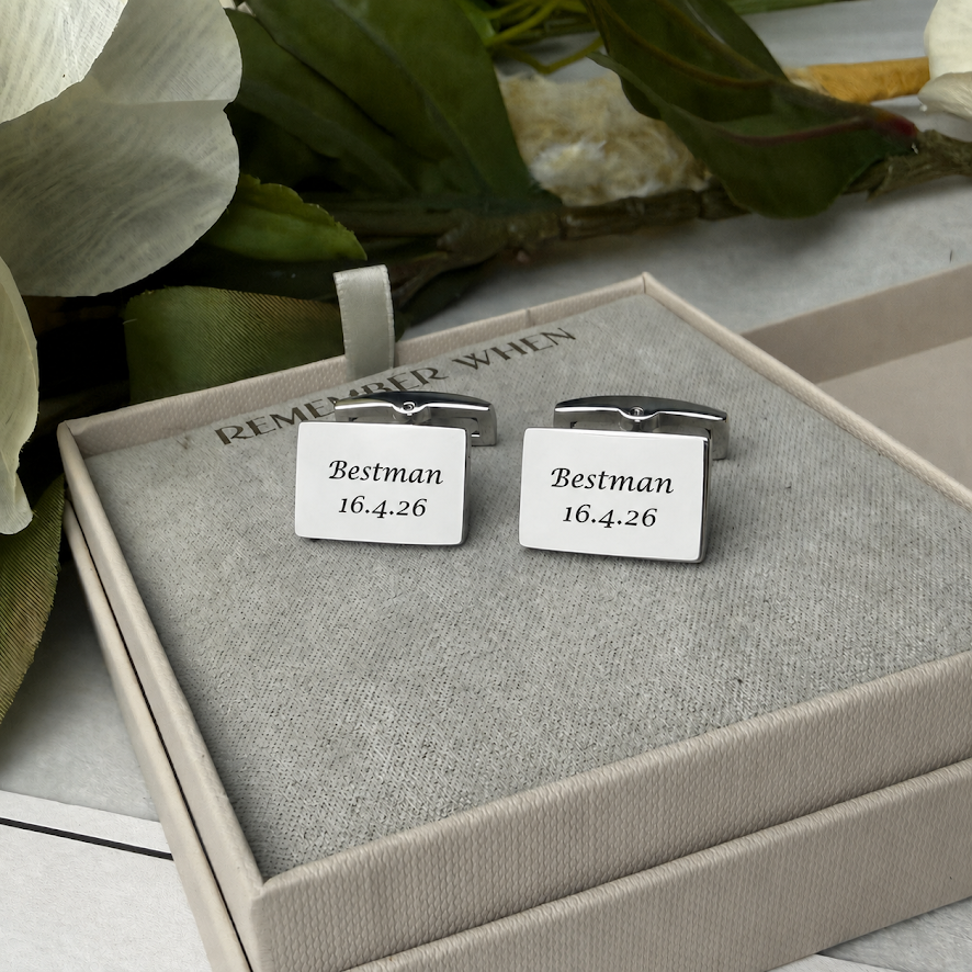 Stainless Steel Engraved / Personal Handwriting Rectangle Cufflinks