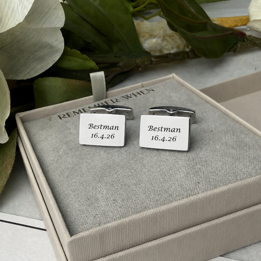 Stainless Steel Engraved / Personal Handwriting Rectangle Cufflinks