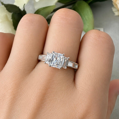 Sterling Silver Triple Emerald Cut Solitaire Memorial Ring