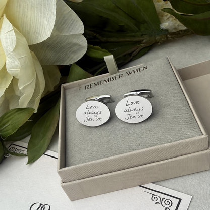 Stainless Steel Engraved / Personal Handwriting Oval Cufflinks