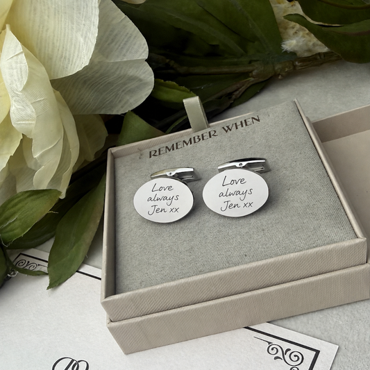 Stainless Steel Engraved / Personal Handwriting Oval Cufflinks