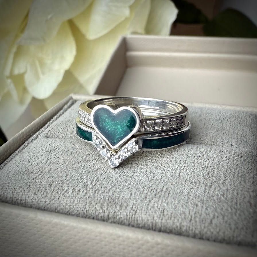 Crystal Heart Double Stacker Memorial Ring