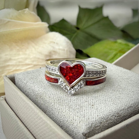 Crystal Heart Double Stacker Memorial Ring