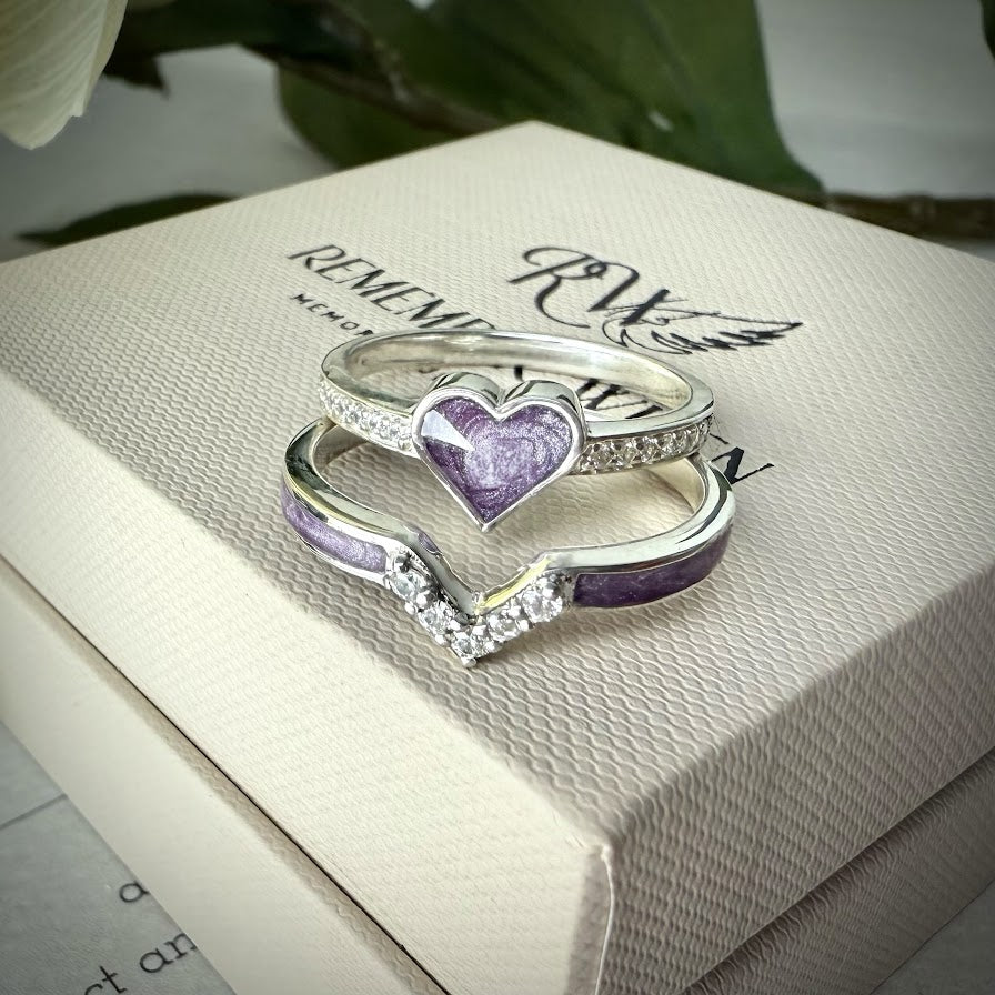 Crystal Heart Double Stacker Memorial Ring