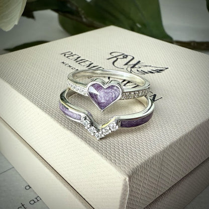 Crystal Heart Double Stacker Memorial Ring