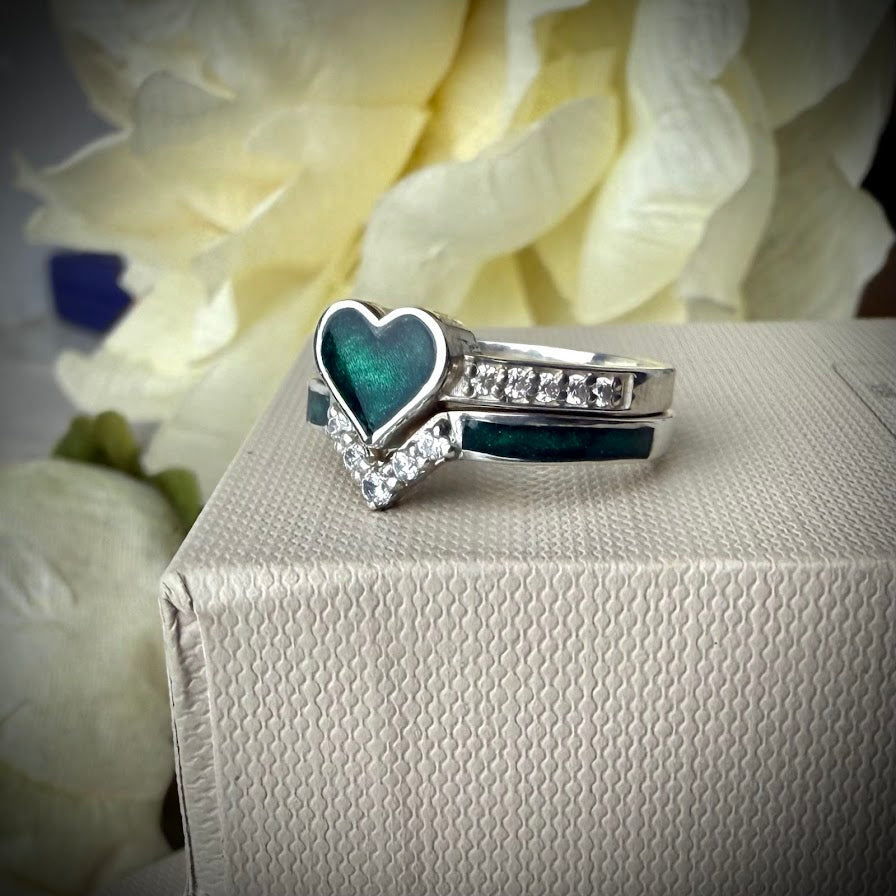 Crystal Heart Double Stacker Memorial Ring