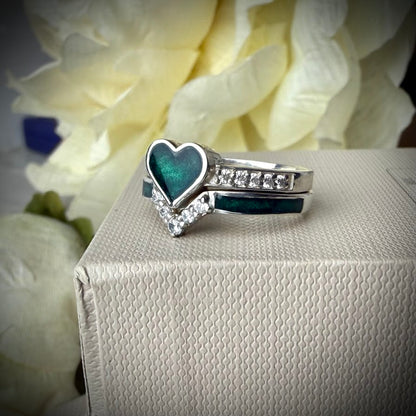 Crystal Heart Double Stacker Memorial Ring
