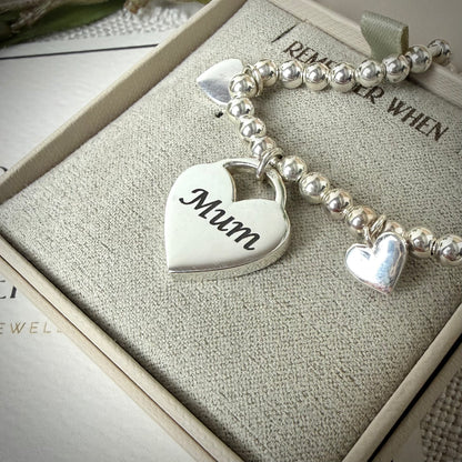 Sterling Silver Beaded heart Adjustable Memorial Bracelet
