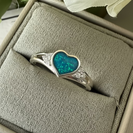 Sterling silver Double Crystal Heart Memorial Ring