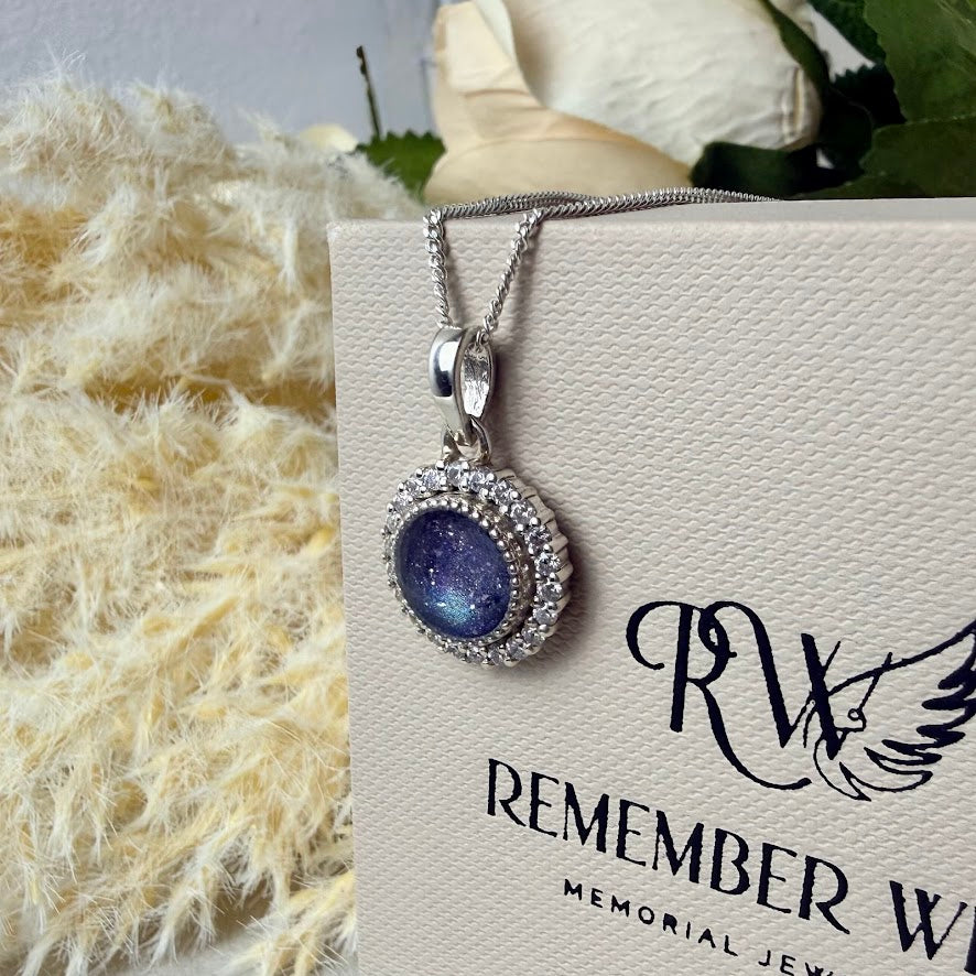 Sterling Silver Crystal Halo Memorial Pendant