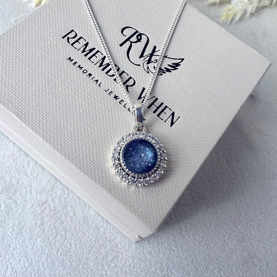 Sterling Silver Crystal Halo Memorial Pendant
